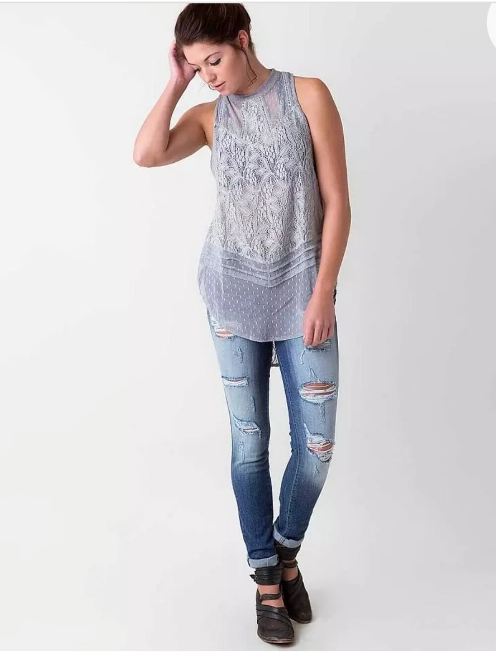 Free People Modern Dot Tank Top, Hi - Low Lace Tank, Size XS